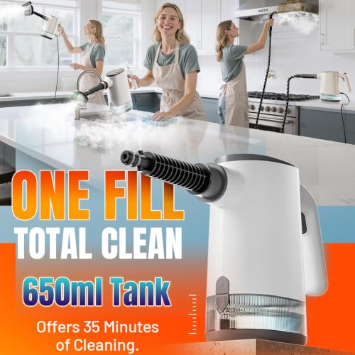 Hand Steam Cleaner, Steam Cleaner, 650 ml Water Tank Steam Cleaner and 11-Piece Accessory Set for Removing Dirt and Grease
