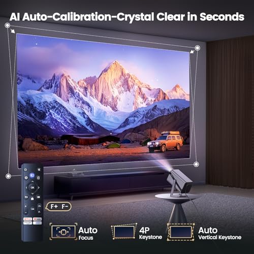 [Built-in Apps & 4K Support & Auto Focus]- Smart Projector with WiFi 6 and 2-Way Bluetooth, Dolby Audio/ Auto Keystone/Zoom,360°Adjustable Stand, iWIMIUS Mini Portable Outdoor Proyector w/ HDMI ARC
