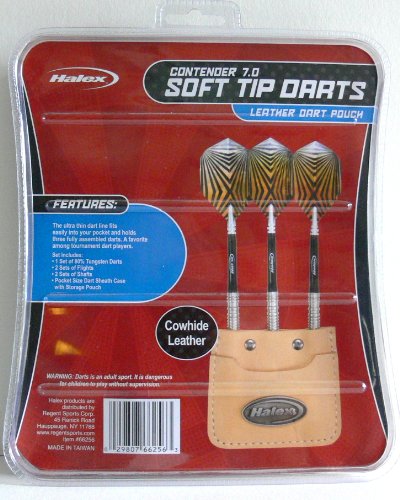 Halex Contender 7.0 Soft Tip Darts Assortment Pkg w/ Light Colored Leather Case - 18 grams