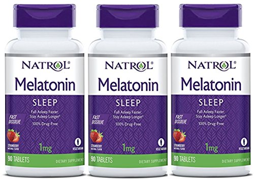 Natrol Melatonin 1mg Fast Dissolve Tablets, Strawberry, 90-Count (Pack of 3)