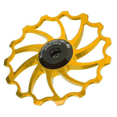 RiToEasysports Bicycle Derailleur Pulley 15T Ceramic Bearing Rear Derailleur Guide Wheel for Mountain Bikes Folding Bikes(Gold) Ride