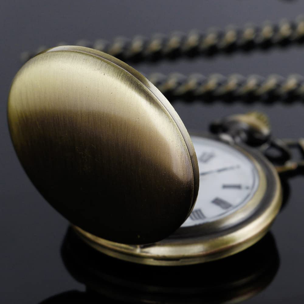 Tiong Smooth Pocket Watch,Personalized Pocket Watch,Customized Watches for Men,Engraved Pocket Watches for Father‘s Day with Chain