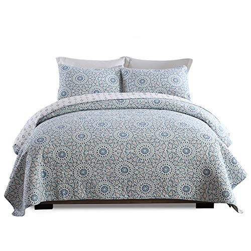 Lecoda Cotton Bedspread Jacquard Style Bohemian Reversible Patchwork Bedspread Queen Size Quilt Sets (Sunflower)