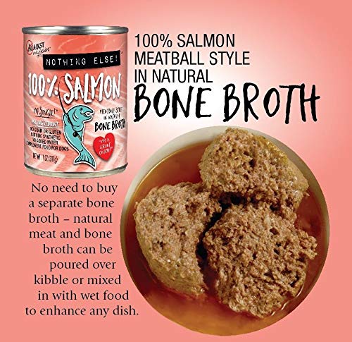 AGAINST THE GRAIN NOTHING ELSE! 100% SALMON DOG FOOD – 11 OZ EACH – SINGLE-INGREDIENT MEATBALL TEXTURE IN NATURAL BROTH – WET DOG FOOD – GRAIN & GLUTEN FREE