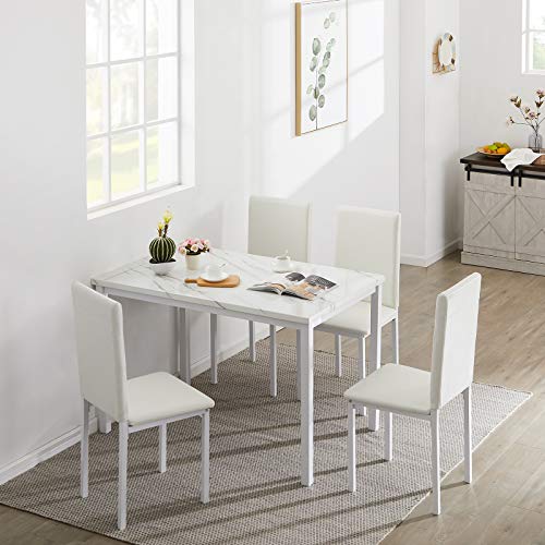 Hooseng 5 Piece Faux Marble Dining Set, Table and Chairs for 4, Perfect