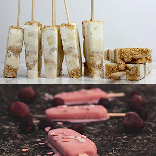 FADIKX 2 Pcs Silicone Popsicle Molds, Silicone Funnel Homemade Ice Cream Mold with 4 Cavities 50 Wooden Sticks & 2 pcs Wooden Hammer for DIY Ice Cream Cake