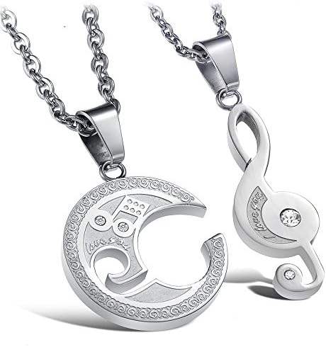 JEZRINB Fashion Jewelry Best Friend &amp;Couple Stainless Steel Puzzle Pendant,Music Note Engraved Necklace
