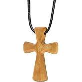 Enkrio Natural Wood Cross Pendant Necklace Tapered Wooden Cross Necklace with Adjustable Leather Cord Religious Jewelry for Men Women