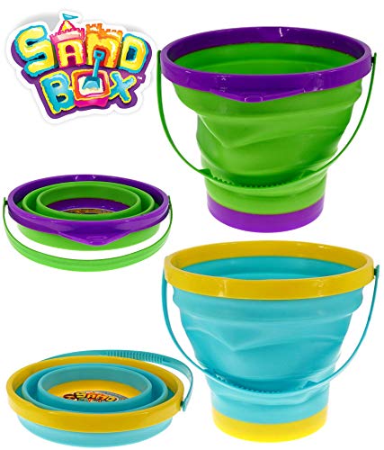 image for JA-RU Collapsible Bucket Expandable Beach Sand Pail (Pack of 1 Random 