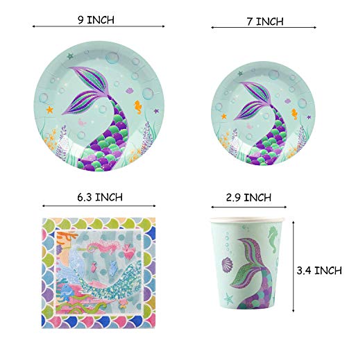 Mermaid Party Supplies Pool theme Set 209pcs - Flasoo Mermaod Tails Themed Birthday Parties Decorations Includes Disposable Tableware Kit - Serves 16 Guest