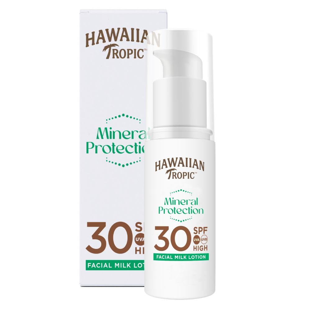 Hawaiian Tropic - Mineral Protection Face Sunscreen SPF 30 UVA + UVB Protection, 50 ml, Zinc Oxide Filters, Water Resistant, Vegan (Packaging may vary)