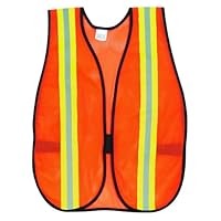 MCR Safety V201R Polyester Mesh General Purpose Safety Vest with 2-Inch Lime/Silver Reflective Stripe, Fluorescent Orange