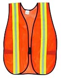 MCR Safety V201R Polyester Mesh General Purpose Safety Vest with 2-Inch Lime/Silver Reflective Stripe, Fluorescent Orange