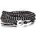 MOWOM Alloy Genuine Leather Bracelet Bangle Cuff Rope Bead 3 Wrap Adjustable