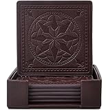 365park Drink Coasters, PU Leather Coasters Set of 6 with Holder for Drinks Glasses-Functional and Decorative, Coffee