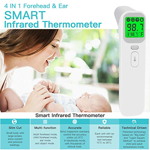 Digital Infrared Thermometer Medical Baby Thermometer for Fever Non Contact Medical Infrared Thermometer Baby Thermometer Forehead and Ear thermometer for kids Adult and Object 4 in 1 with-FDA Approve