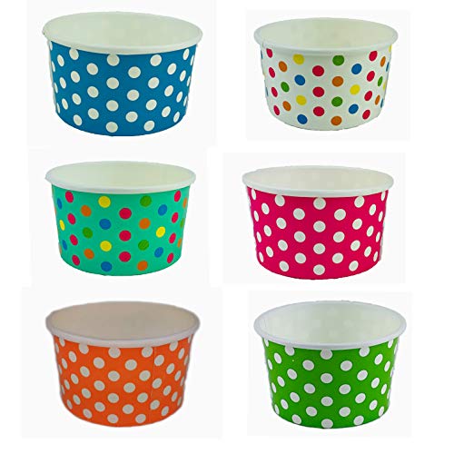 Worlds Paper Ice Cream Cups Polka Dot Paper Yogurt Cups 5OZ Mix 50 pack