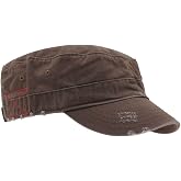 The Vintage Year Washed Cotton Distressed Cadet Hat Military Army Cap | Military-inspired cadet with red X stitching - versatile for hunting, fishing, hiking, camping, or everyday casual wear