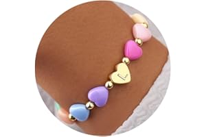 WomenGifts Initial Heart Bracelets for Girls Women – Christmas Stocking Stuffers Cute Little Girls Letter A-Z Charm Bracelet, Personalized Happy 3-18 Year Old Birthday Gift for Sisters, Teens & Her