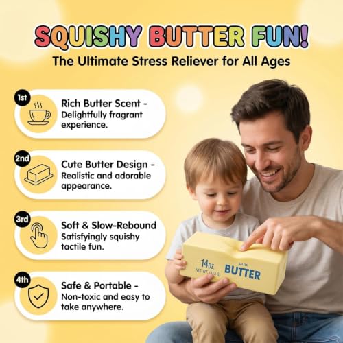 10in Giant Butter Squishy, Glitter Dumpling,Jumbo Big Butters 14oz Squeeze Stress Balls, Large Butter Stick Stress Relief Slow Rising Fun for Anxiety Relief Party Favors