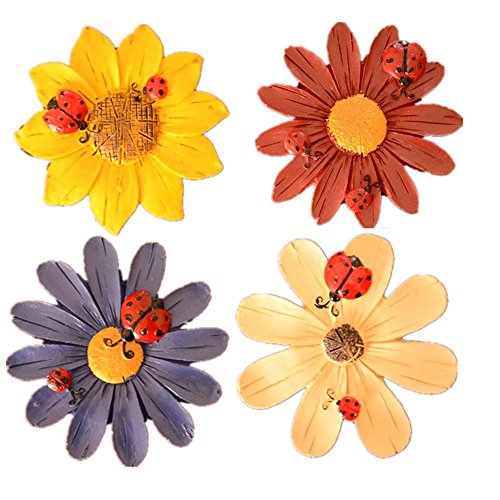 Bonaweite 4-Pack Natural Sunflower Ladybug Refrigerator Magnets Assorted Colors