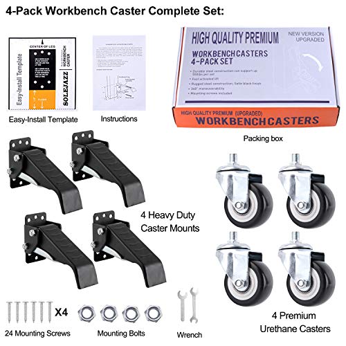 SOLEJAZZ Workbench Caster kit 660 LBS Heavy Duty Retractable Casters