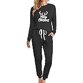 Kgamfar Christmas Pajamas for Women Long Sleeve Shirts Drawstring Pants Set 2 Piece Tracksuits Pj Sets for Xmas