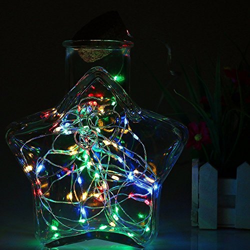 BOLWEO Colorful Battery Powered Led String Lights,Battery Operated Christmas Lights,10Ft Copper Wire 30 LEDs,Waterproof Indoor Outdoor Home Bedroom Decoration