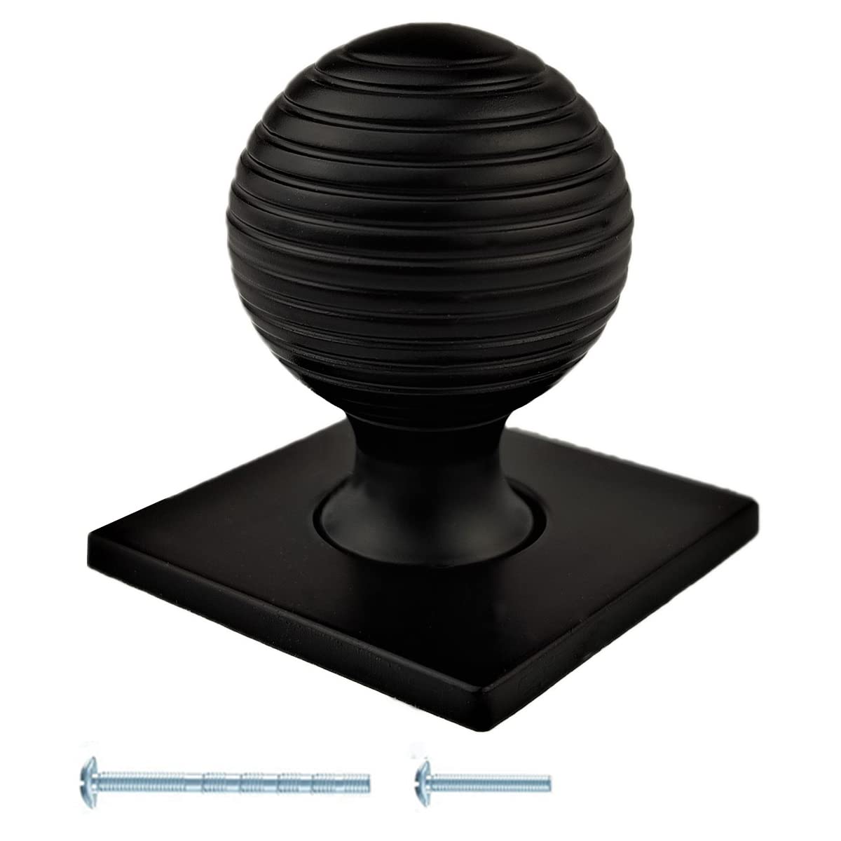 French Furniture Fittings Set of 6 Queen Anne Reeded Beehive Knob with Square Backplate Matt Black Finish Cabinet knobs by FFF, Kitchen Cupboard Door, Drawer, Knobs 31mm, Depth 40mm, Backplate 37mm