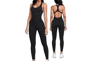 OLCHEE Womens Workout Jumpsuits Seamless Yoga Gym Bodycon Rompers Sexy Racerback Tummy Control Padded Bra Unitard