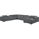 Umbria 8-Piece Right-Facing Genuine Leather Power Reclining Sectional Sofa | Corner Layout, L-Shaped Couch with 3 Electric Recliners, Chaise, 2 Storage Consoles, Adjustable Headrests, Dark Gray