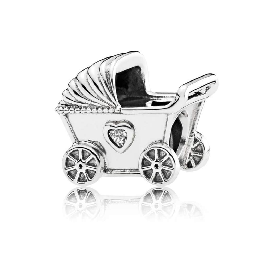 FGT Baby Pram Charm fits Pandora Moments Bracelets Sterling Silver Boy Girls Gift Wife Mother Family Birthday