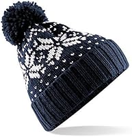 Beechfield Unisex Fair Isle Snowstar Winter Beanie Hat (One Size) (French Navy / White)