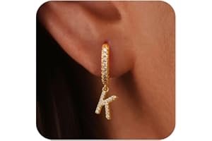 TURANDOSS Zircon Huggie Earrings for Girls Women, 14K Gold Plated Initial Earring Cuff Hoop, Personalized 26 Alphabet Letter A-Z CZ Hypoallergenic Earrings Birthday Gifts