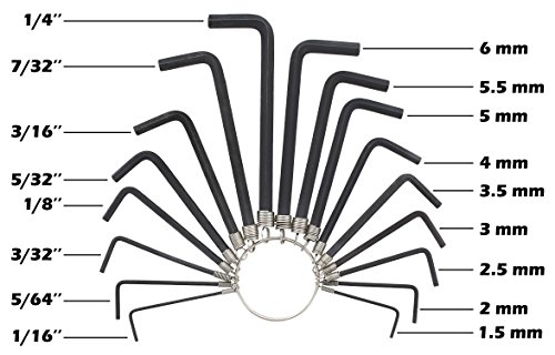 Drixet SAE-Inch & Metric Hex Socket Wrench Driver Allen Key On a Convenient Ring Organizer Set. (17-Piece)