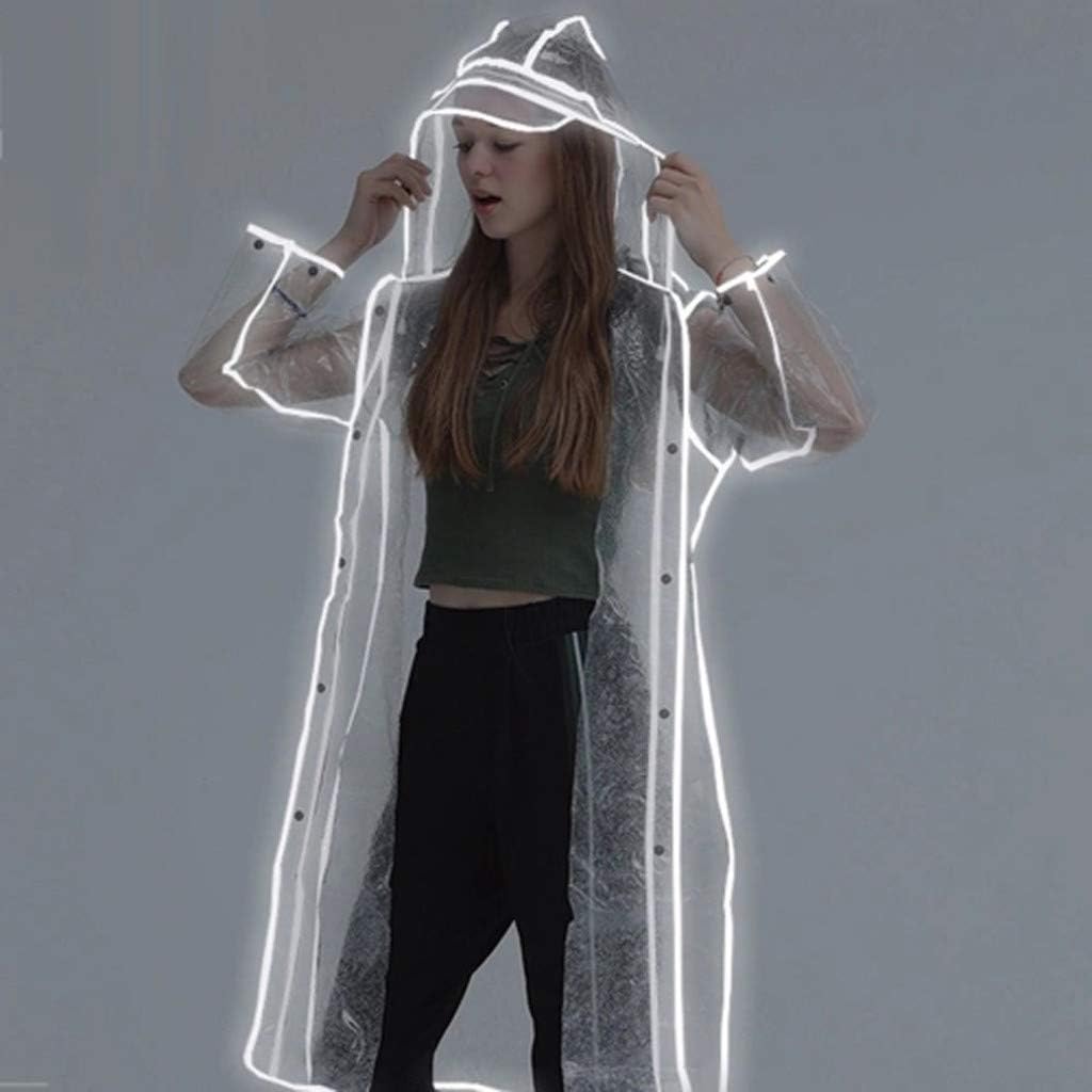 Flurries ☔ Edge Reflective Transparent Hooded Raincoat - Light Glow EVA Waterproof Poncho Rainwear Jacket Cape with Hoods and Sleeves - for Night Dark Weather Outdoor Women Men Adults (White, L)
