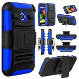 Moto E (1st Gen.) Case, Elegant Choise High Impact Armor Rugged Hybrid Holster Shockproof Case Cover with Kickstand + Belt Swivel Clip for Moto E (1st Gen.) XT1021 / XT1022 / XT1025 (Black/Blue)