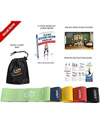 Bandas de ejercicios de bucle de resistencia de Fit Simplify, (juego de 5) con guía de instrucciones, bolsa de transporte, libro electrónico y vídeos de entrenamiento en línea.