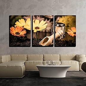3 Piece Canvas Wall Art - Concept Landscaper Planting Flowers, Wine Cork Figures - Modern Home Art Stretched and Framed Ready to Hang - 16"x24"x3 Panels