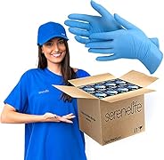 SereneLife Nitrile Disposable Gloves, Blue, Medium, 1000 Pieces
