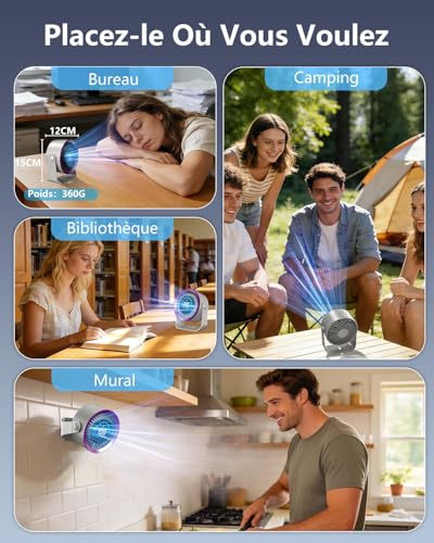 DDKJ Silent Desk Fan 20dB, 100 Speed, 360° Rotation, LED Display, 4000mAh USB-C Rechargeable Battery, 3.5-13 Hour Battery Life, Smart Operation, for Bedroom Dorm Kitchen Office