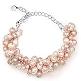 Silk Thead and Pink or Cream Cultured Freshwater Pearl Cluster Bracelet