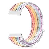 20mm Quick Release Watch Band Compatible with Samsung Galaxy/Huawei/Pebble/Asus/Ticwatch Smart Watch, Runostrich Nylon Lightweight Breathable Replacement Sport Strap (Rainbow Pinstripes, 20mmm)