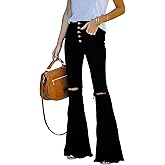 BISUAL Women's Black Bell Bottom Jeans for Women High Waisted Flare Jeans Womens Ripped Stretchy Bell Bottoms Pants