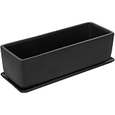 MyGift 14 Inch Matte Black Ceramic Rectangular Succulent Planter | Decorative Flower Planter with Drainage Hole and Removable Tray, Indoor Outdoor Herb Plant Pot