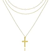 Jursena Layered Gold Necklaces for Women, Stackable 14K Gold Plated Necklace, Dainty Cross/Circle/Heart Pendant layered Necklace, Adjustable Dainty Gold/Silver Necklace Jewelry Set for Women