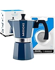 GROSCHE Milano Stovetop Espresso Maker Moka pot 6 espresso Cup - 9.3 oz, Blue and 3 Replacement Seals Gaskets Bundle Stove top coffee maker Moka Italian espresso coffee maker and replacement gaskets