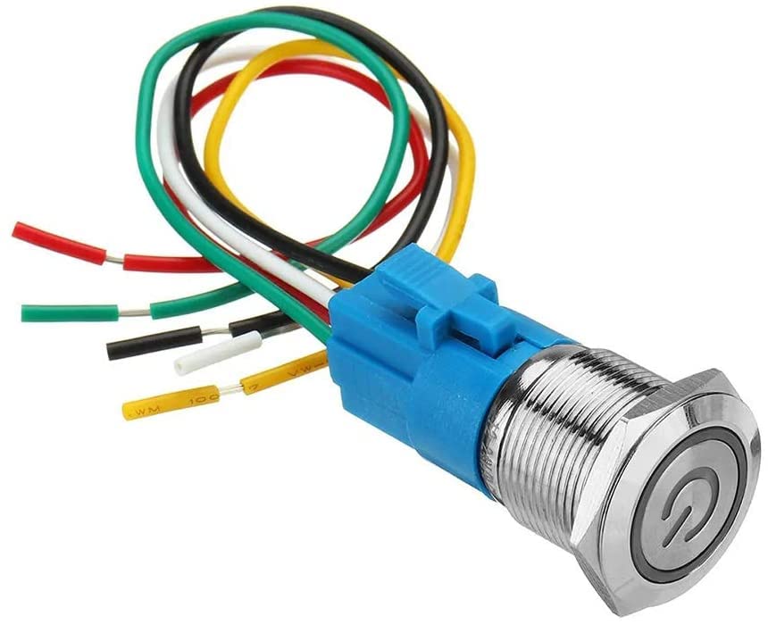 YUNIQUE UK 22mm Stainless Steel Push Button Switch, 12V-24V 5A LED ON OFF Waterproof Toggle Switch with Self Reset Wire Plug (Green)