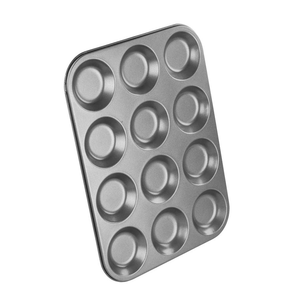 Chef Aid 12 Cup Shallow Bun Tin, Made from Durable and Robust Carbon Steel, Non-Stick Goldflon Coating, 31.5 x 24 cm