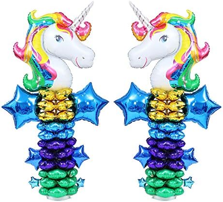 Blue Rainbow Unicorn Foil Balloon Column Poles Kit (2 Sets)